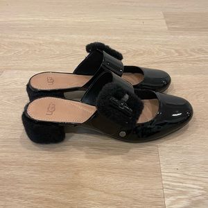 UGG fuzzy buckle mules